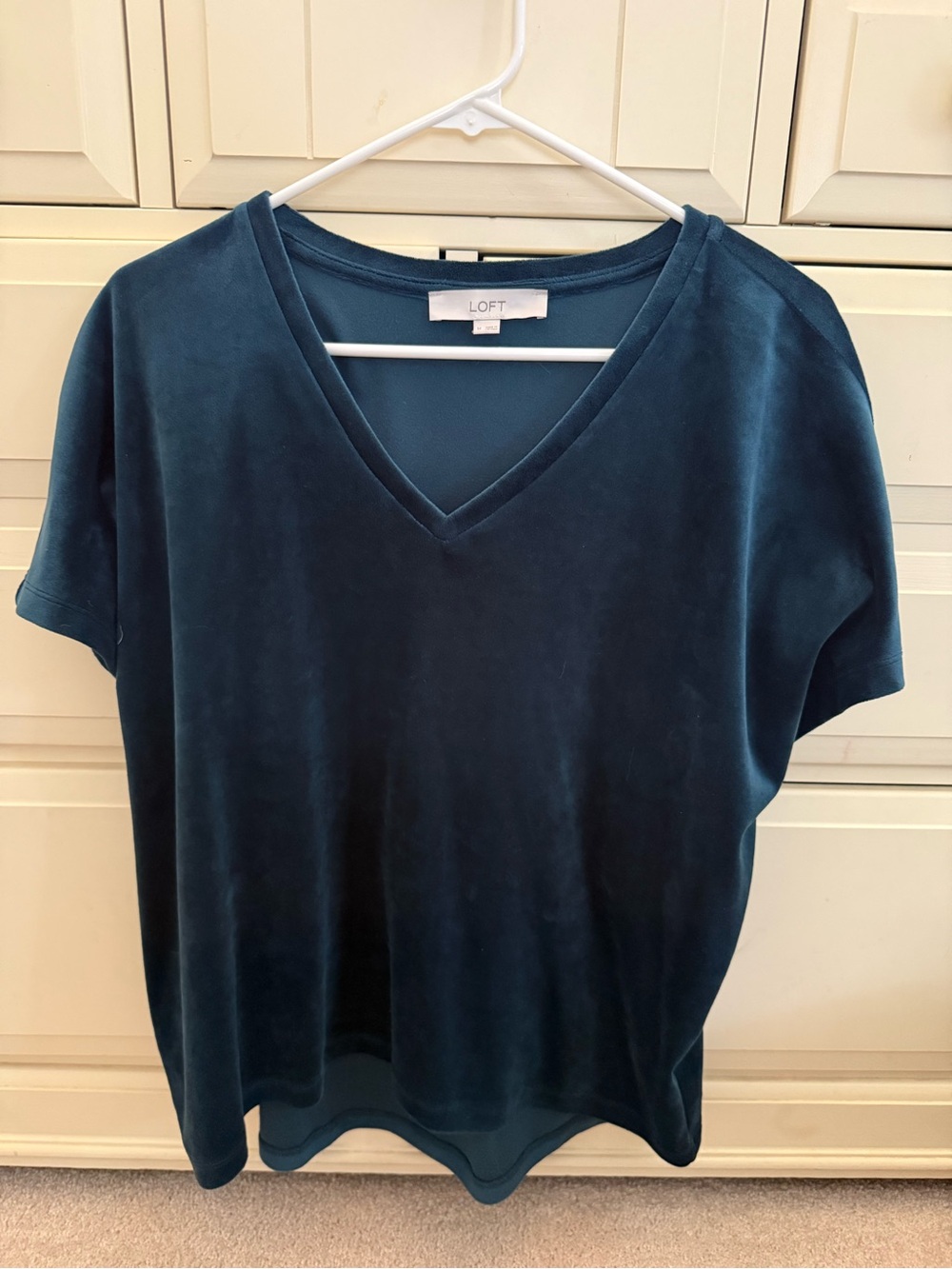 LOFT Teal Velvet V-Neck Short Sleeve Top